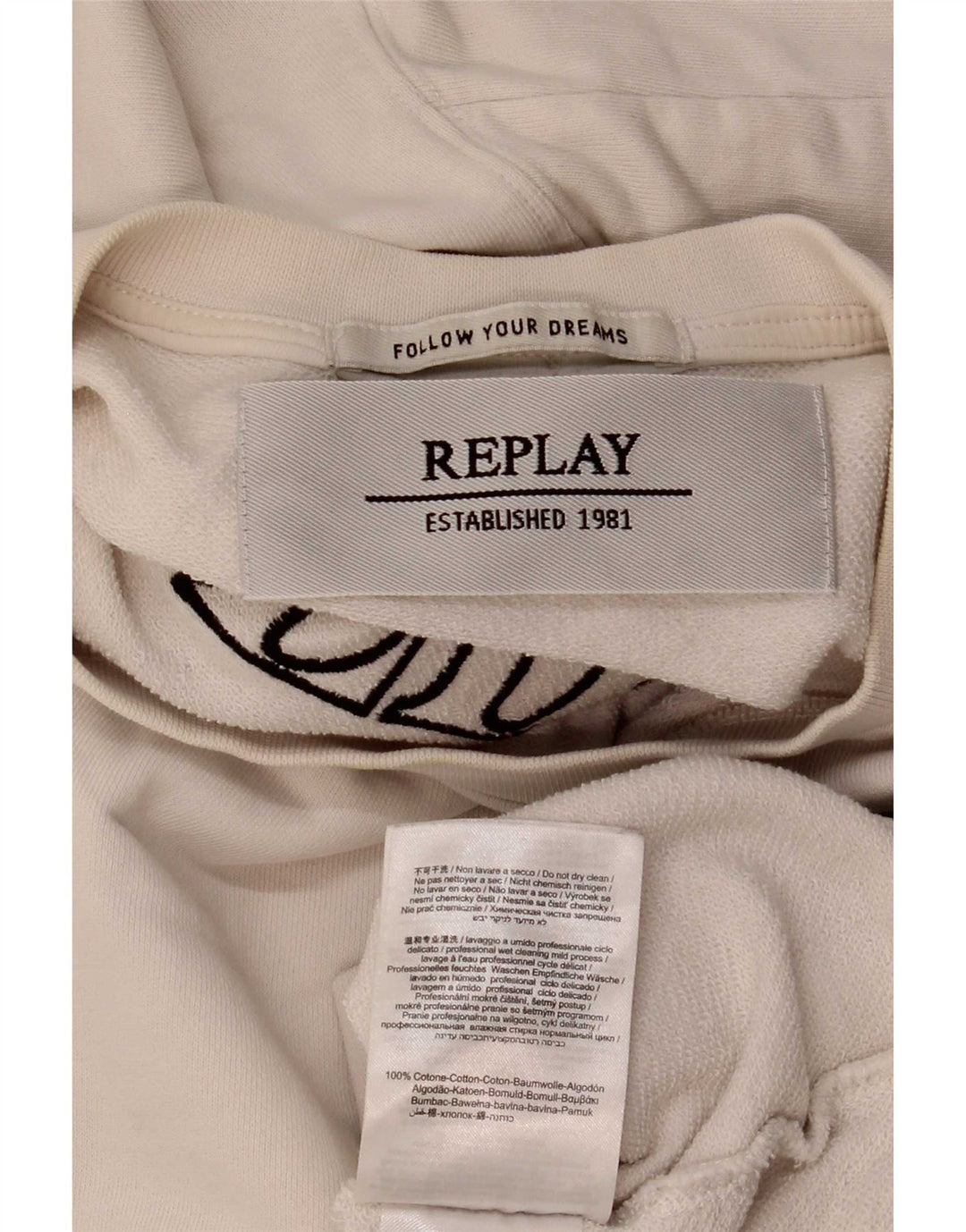 Replay feminino gráfico moletom jumper UK 14 médio algodão branco