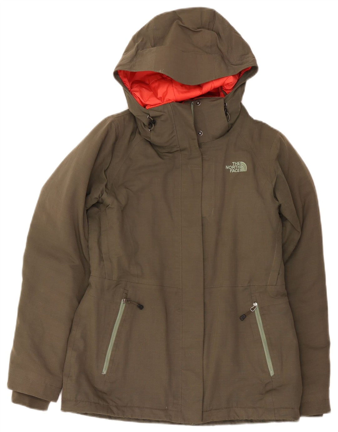 Jaqueta corta-vento feminina com capuz grande The North Face UK 10 pequena cáqui
