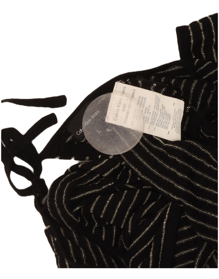 Blusa feminina Calvin Klein crop top UK 14 grande preto listrado viscose