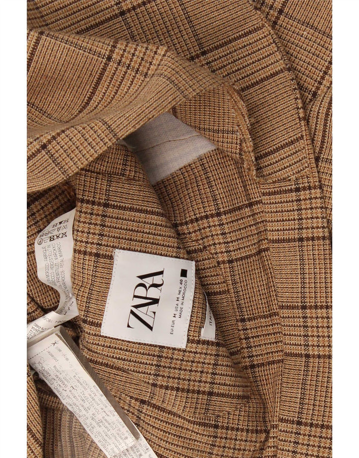 Jaqueta blazer masculina Zara com 2 botões Reino Unido 38 algodão xadrez marrom médio