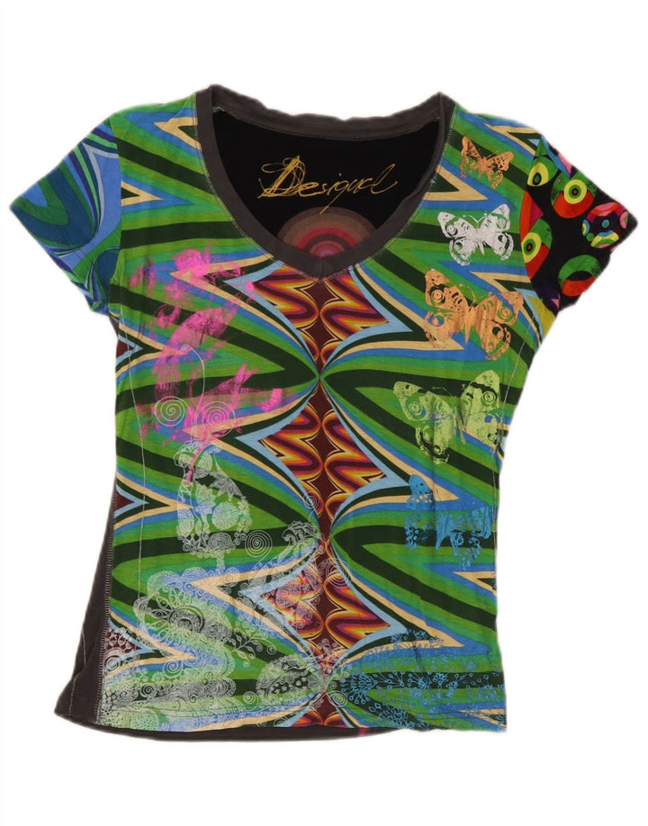 Desigual Camiseta Feminina Gráfica Top UK 12 Média Borboleta Multicolorida