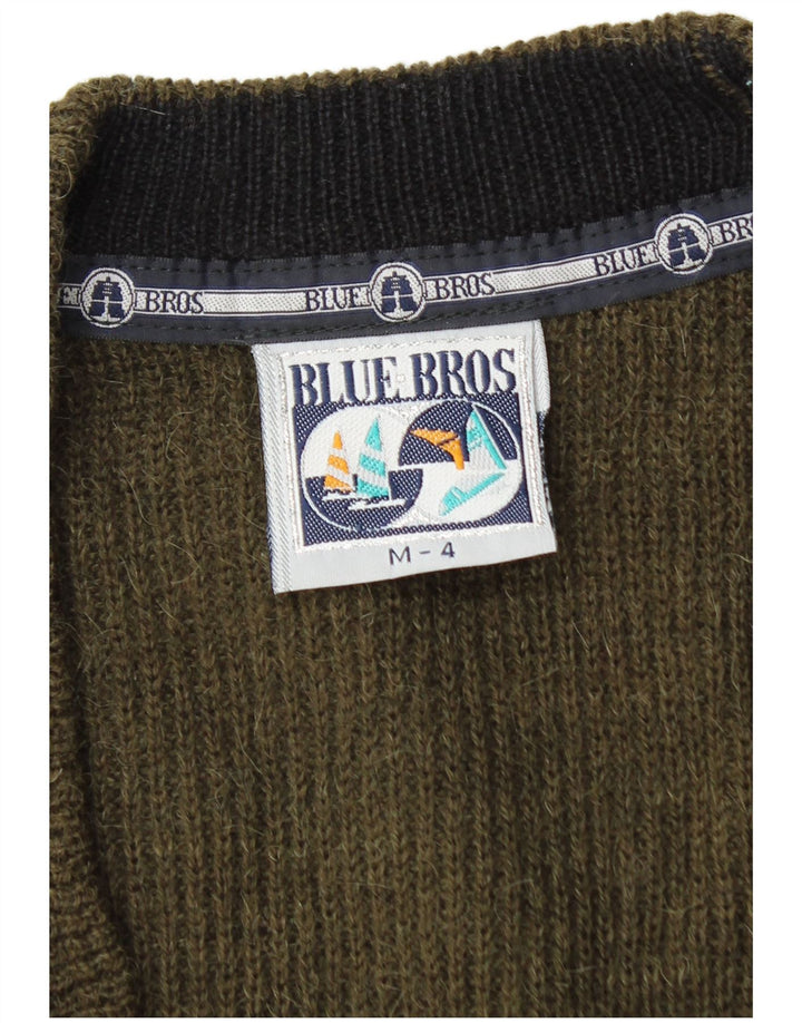 Suéter cardigã masculino vintage de lã cáqui média