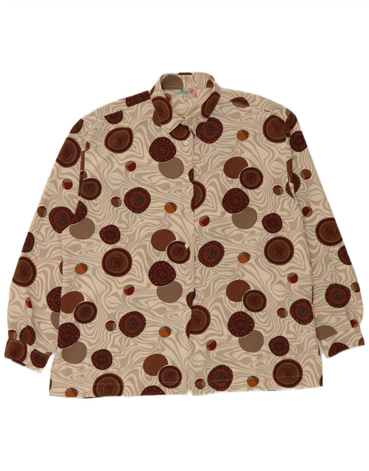 Blusa feminina vintage IT 48 XL poliéster geométrico multicolorido