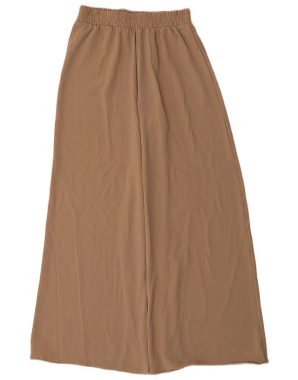 Calça feminina Zara cintura alta com perna larga pequena W27 L30 cáqui poliéster