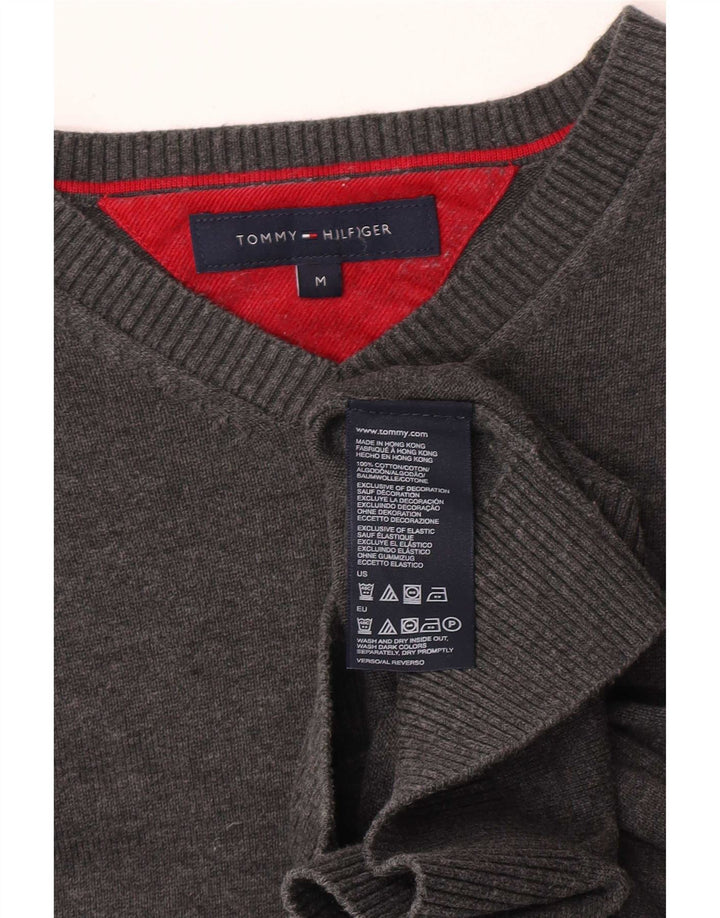 Suéter masculino Tommy Hilfiger com decote em V, algodão cinza médio