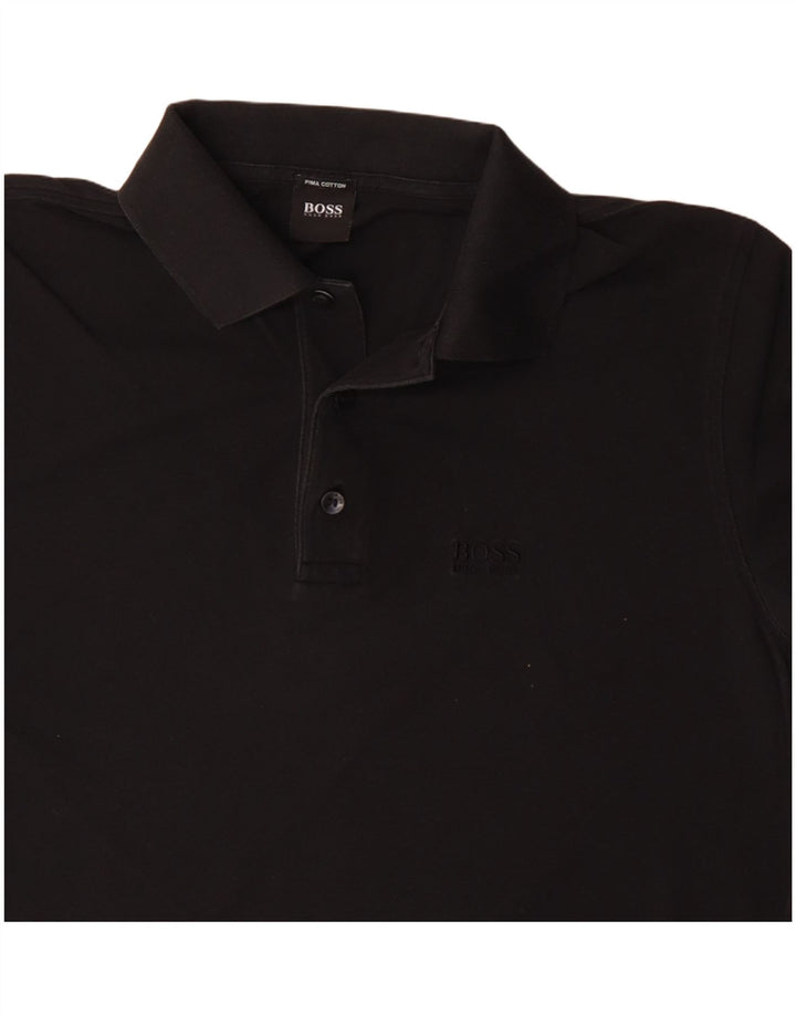 Camisa polo masculina Hugo Boss de algodão preto médio