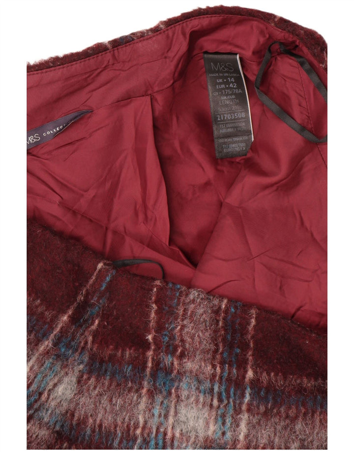 Minissaia feminina Marks & Spencer Reino Unido 14 grande W34 poliéster xadrez borgonha