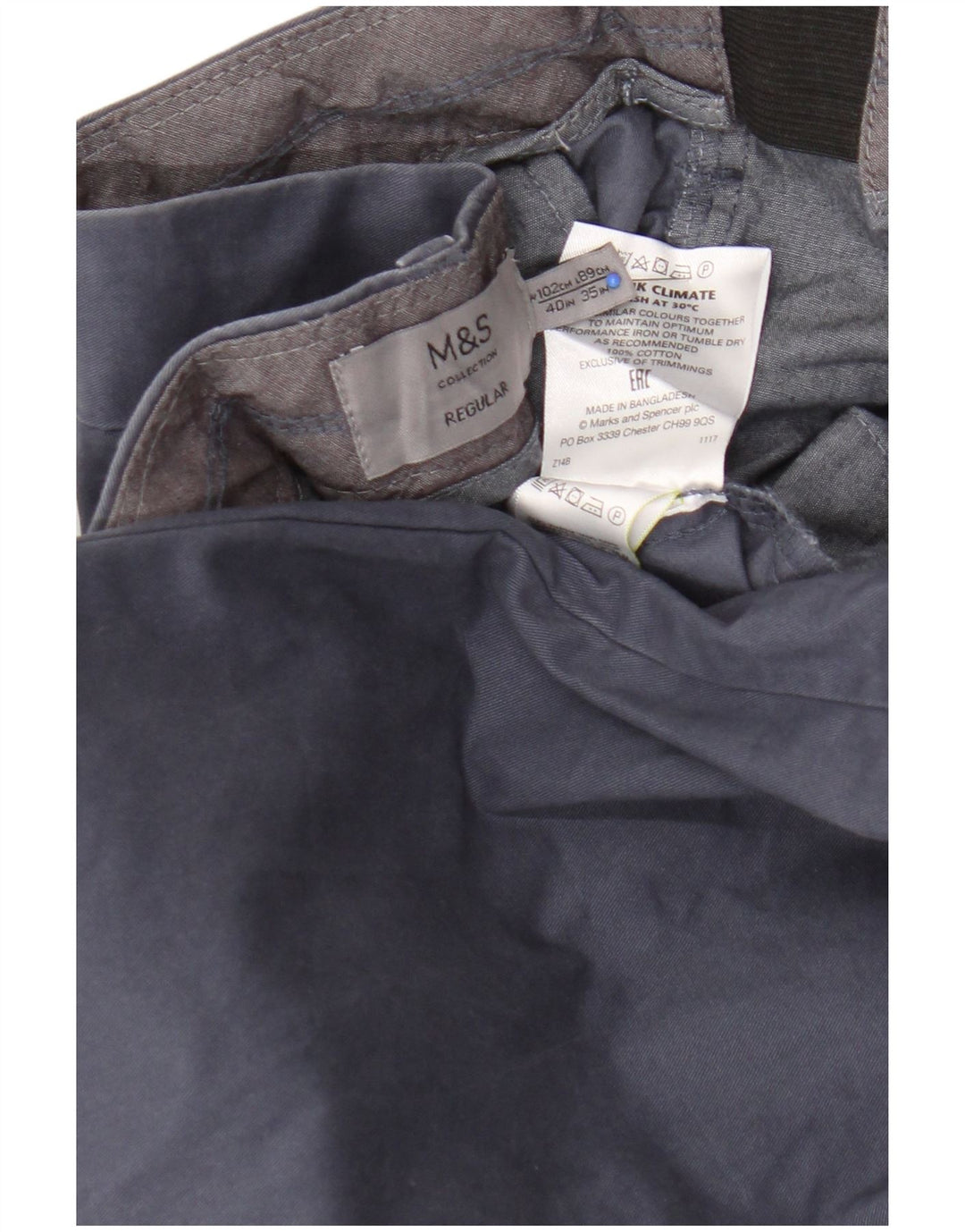 Calça Chino Regular Masculina Marks & Spencer W40 L32 Algodão Azul