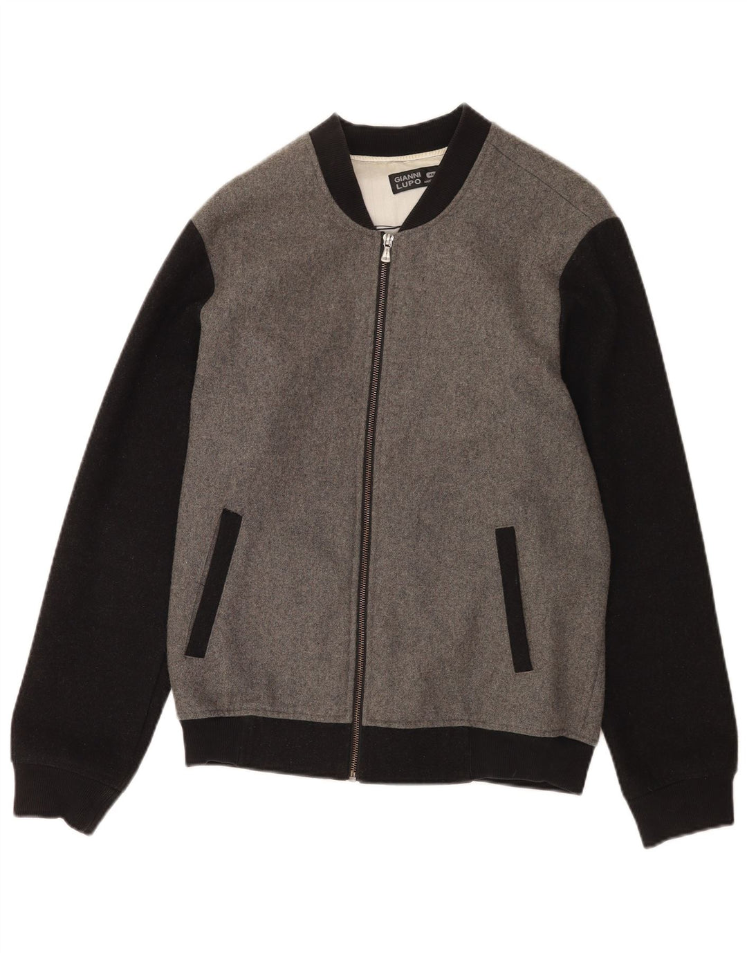 Jaqueta bomber masculina Gianni Lupo UK 40 grande cinza colorblock lã