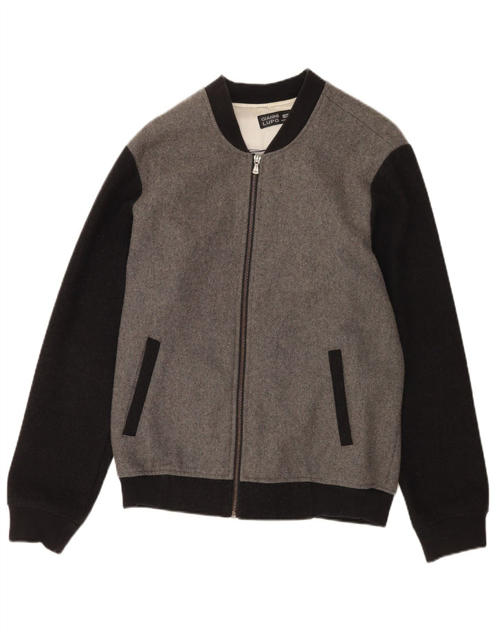 Jaqueta bomber masculina Gianni Lupo UK 40 grande cinza colorblock lã