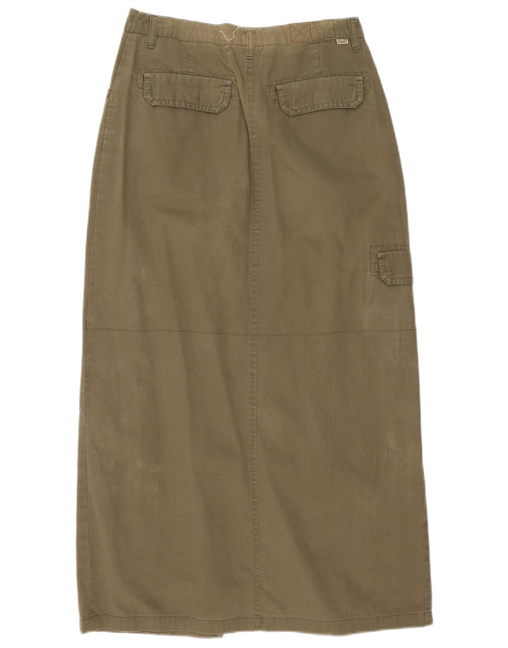 Saia cargo maxi feminina vintage UE 36 pequena W28 algodão cáqui