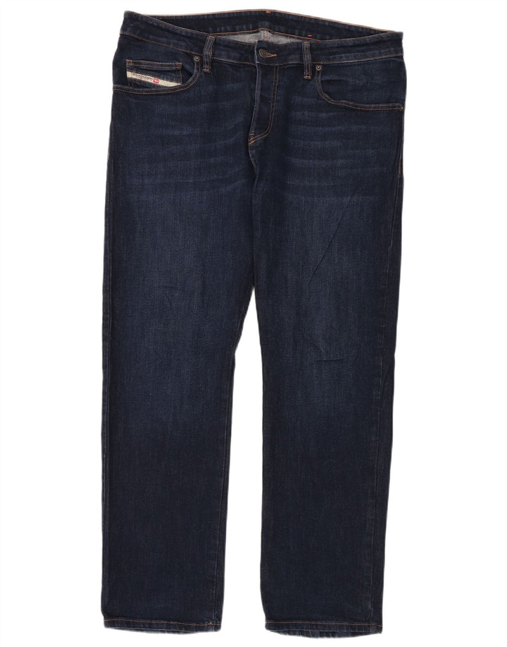 Diesel Mens Straight Jeans W36 L32 Azul Marinho Algodão