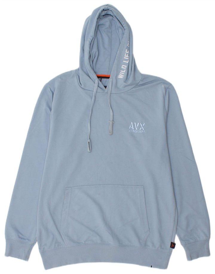 Avirex moletom com capuz gráfico masculino grande algodão azul