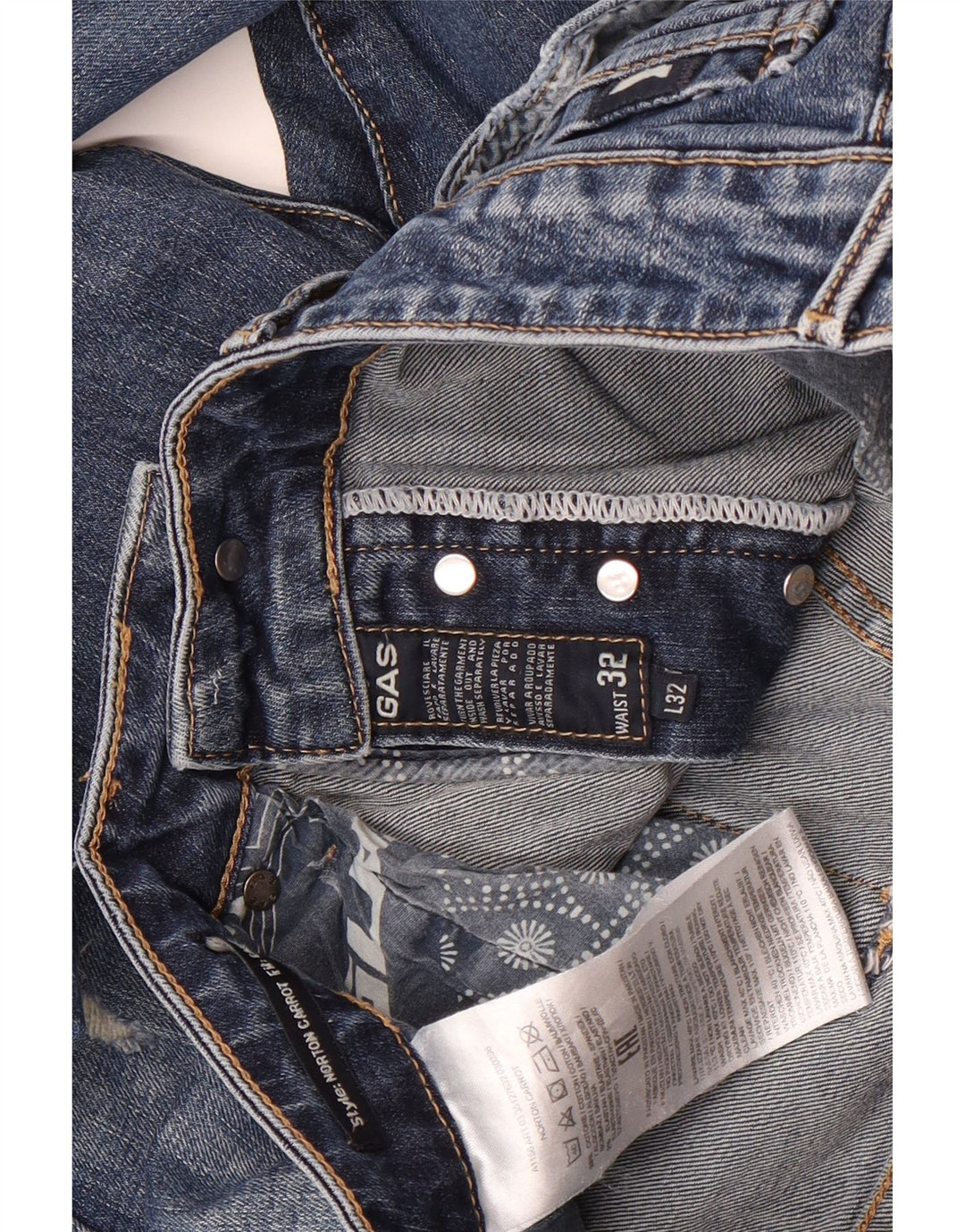 Gas Mens Distressed Slim Jeans W32 L32 Azul Algodão