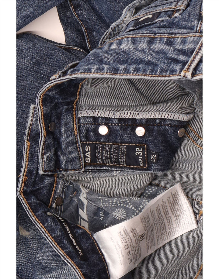 Gas Mens Distressed Slim Jeans W32 L32 Azul Algodão