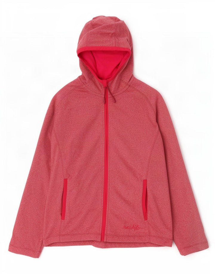 Suéter feminino com capuz e zíper estranho Fish UK 14 grande poliéster manchado rosa