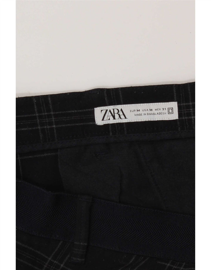 Zara Calça Chino Feminina Slim Médio W31 L29 Poliéster Xadrez Azul Marinho