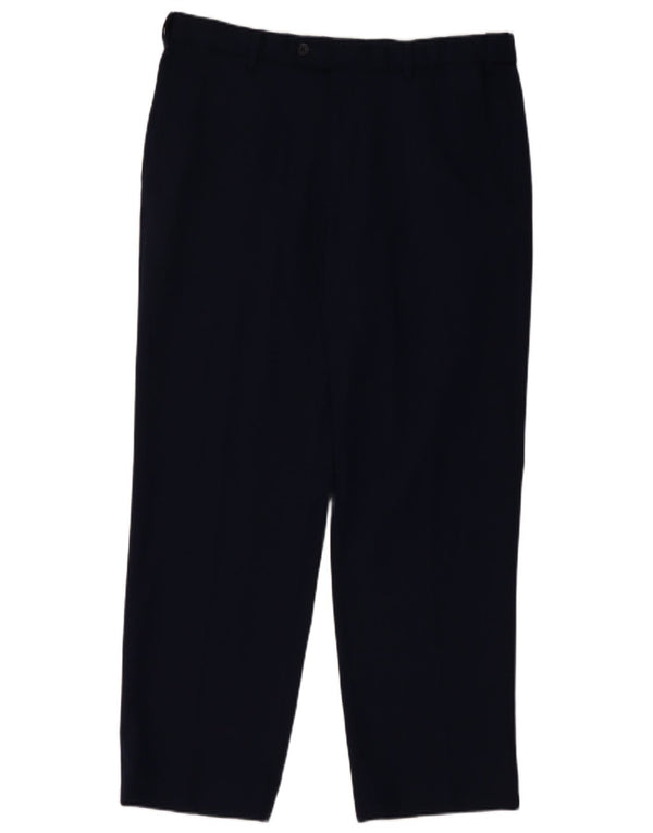 Calça masculina de terno reto Marks & Spencer W34 L29 lã azul marinho