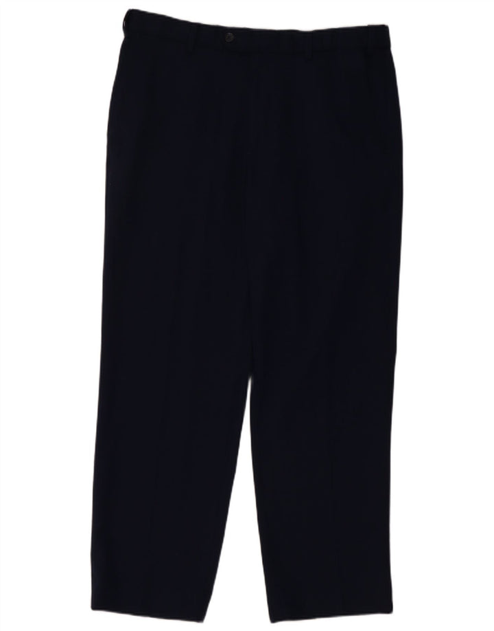 Calça masculina de terno reto Marks & Spencer W34 L29 lã azul marinho