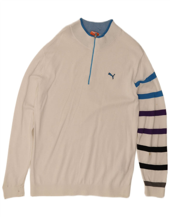 Suéter masculino Puma com zíper e gola alta de algodão listrado branco grande