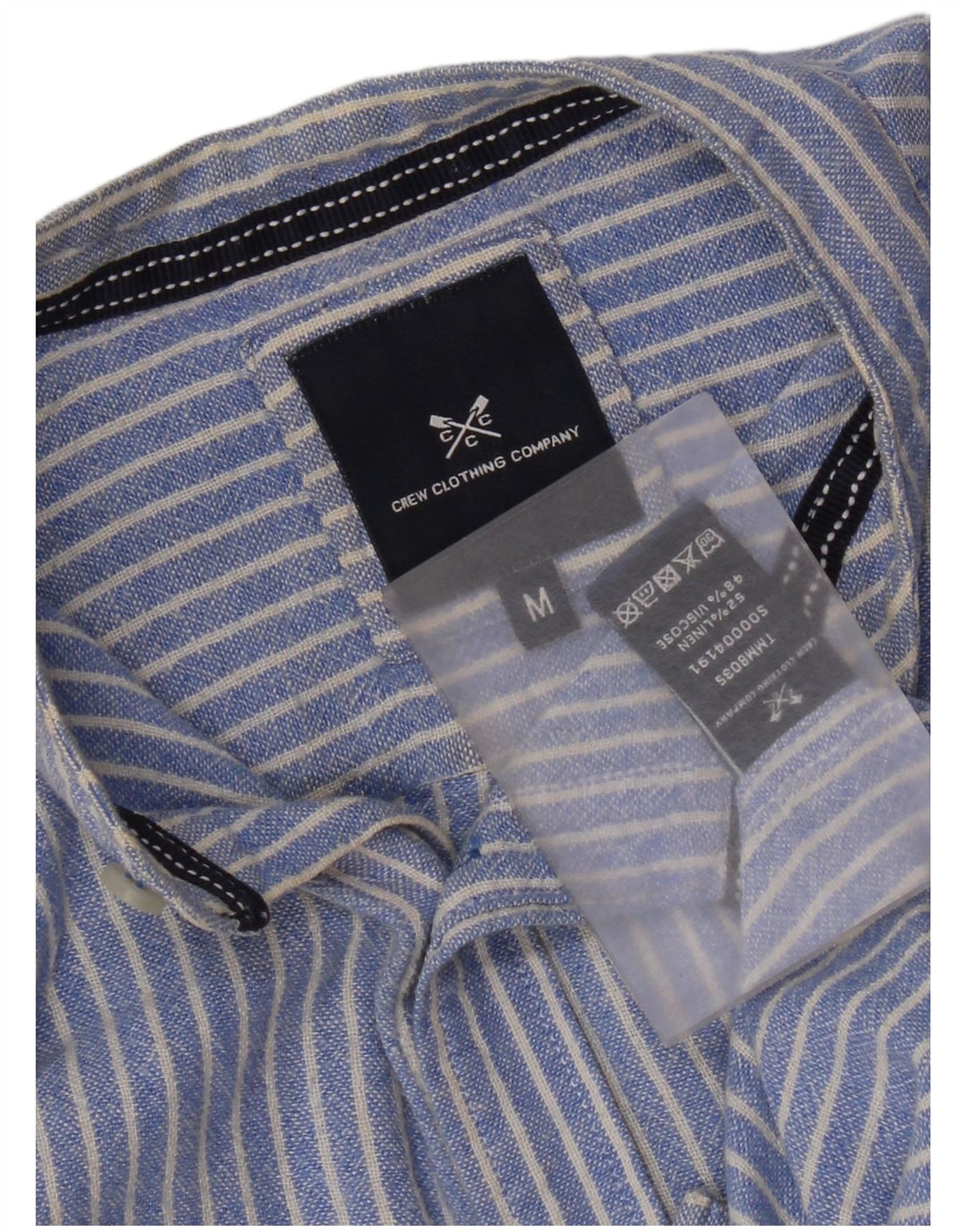 Camisa masculina Crew Clothing de linho listrado azul médio