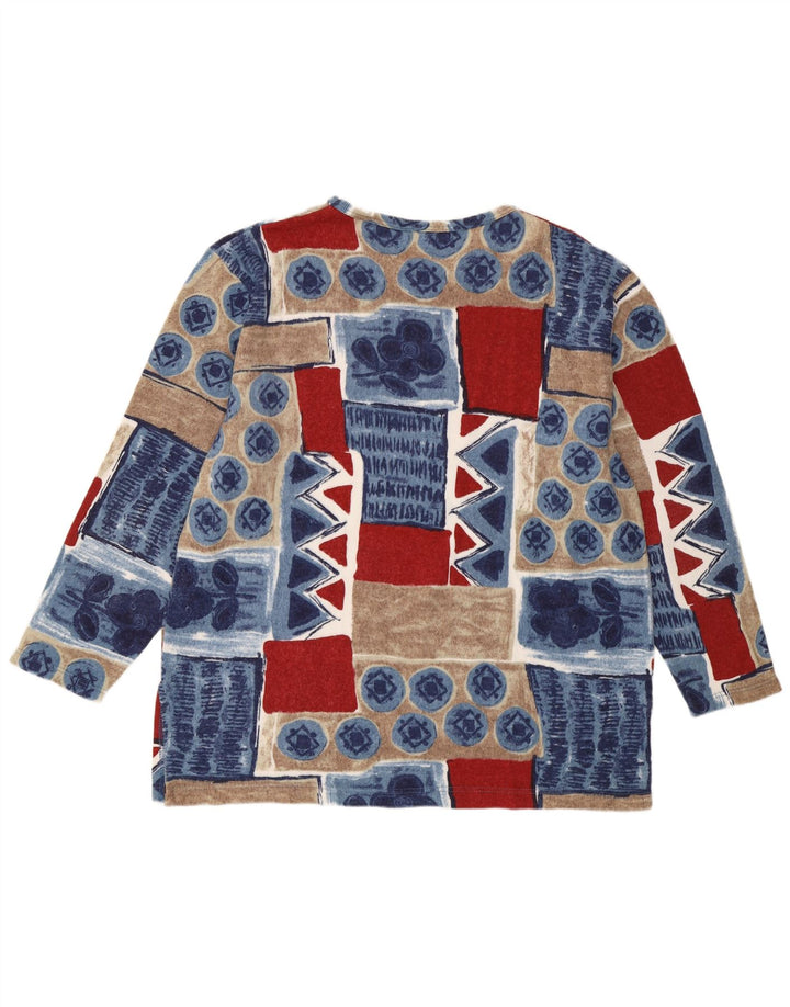Top feminino vintage manga comprida EU 44/46 XL patchwork multicolorido