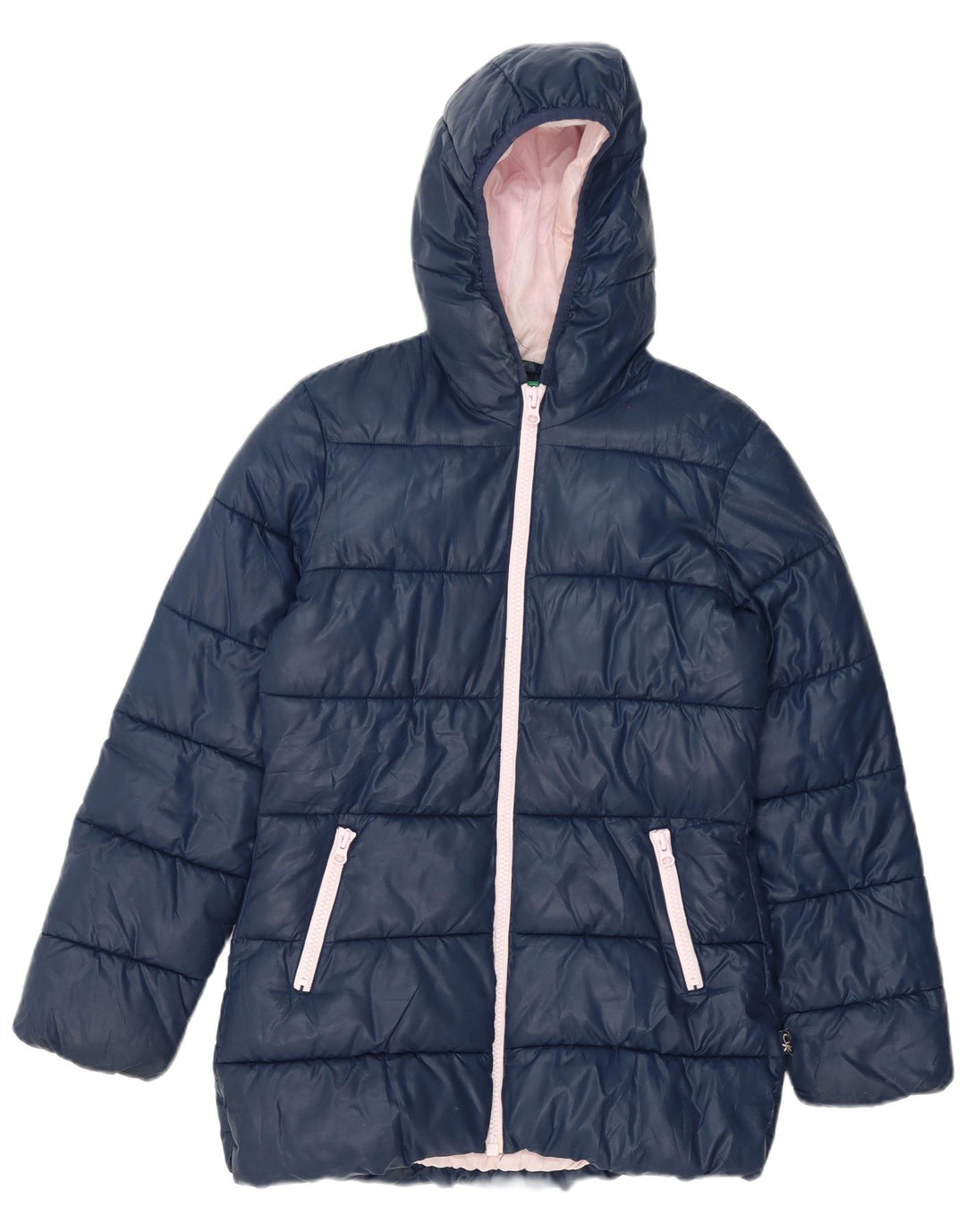Jaqueta acolchoada com capuz feminina Benetton UK 8 pequena azul marinho