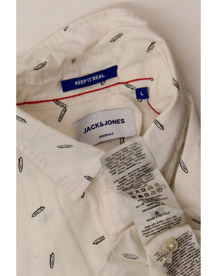 Camisa masculina de manga curta Jack & Jones grande algodão manchado branco