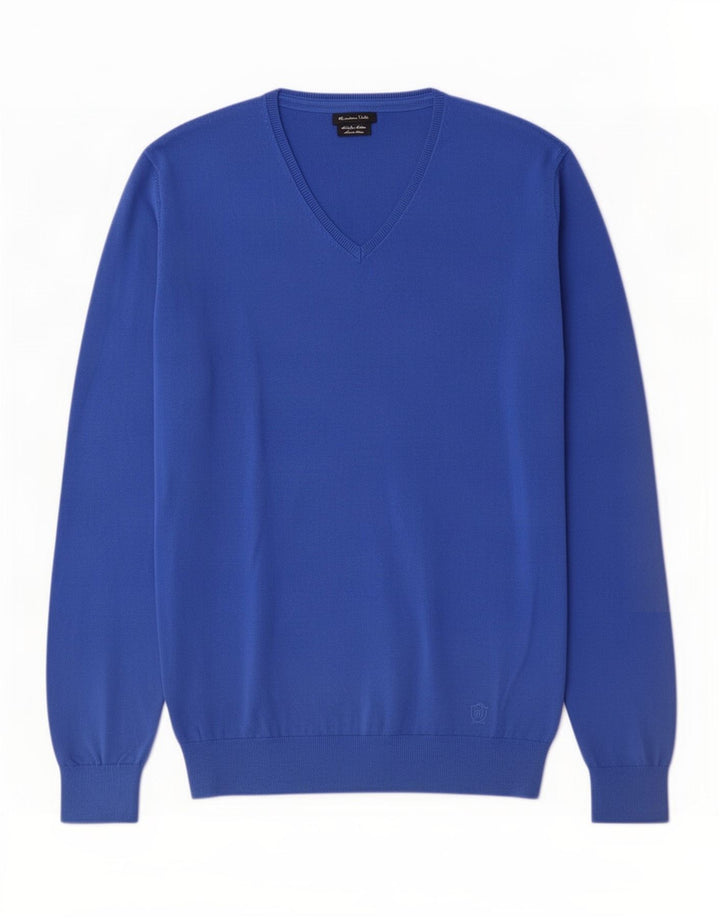 Suéter masculino Massimo Dutti com decote em V grande algodão azul