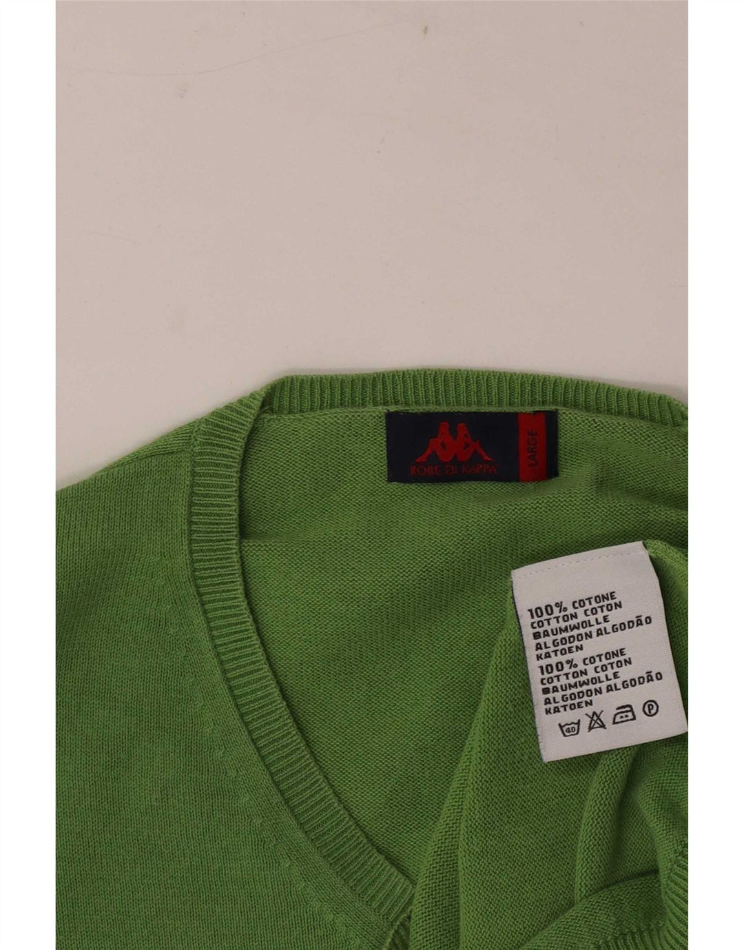 Suéter masculino Kappa com decote em V grande algodão verde