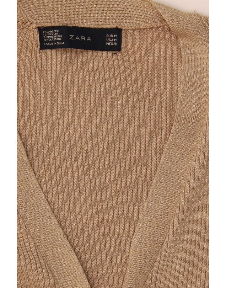 Suéter cardigã feminino Zara Reino Unido 14 viscose manchada bege médio
