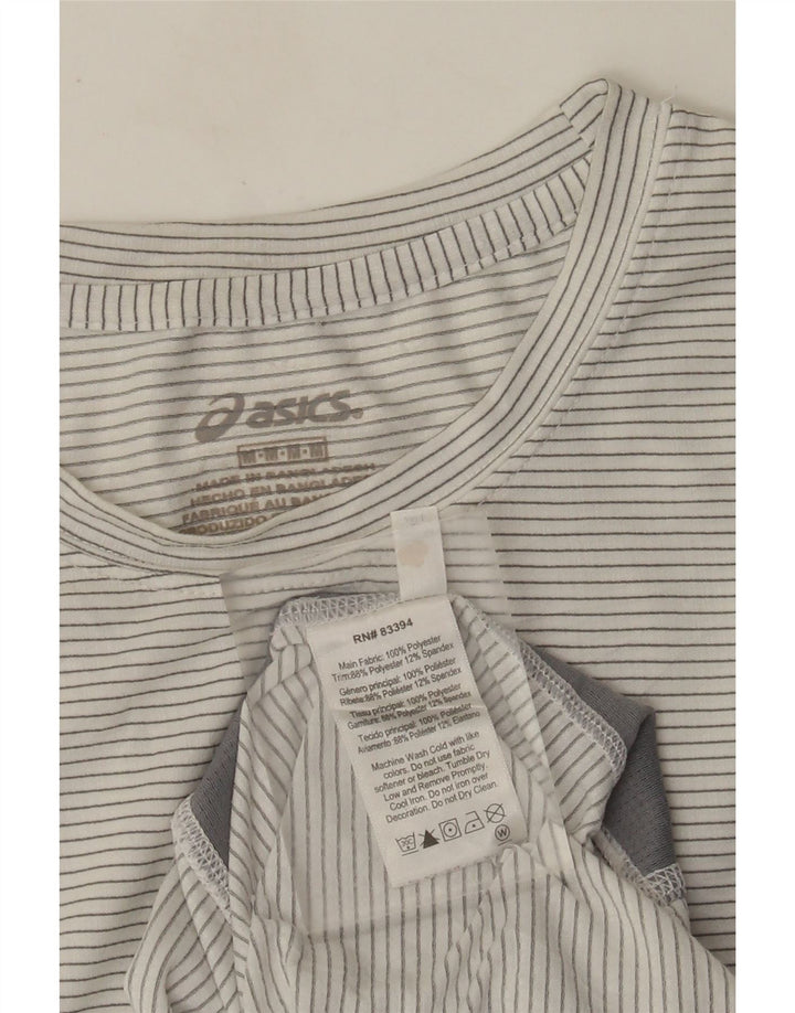 Camiseta masculina Asics Top médio branco listrado poliéster