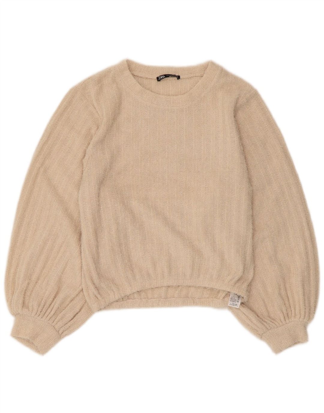 Suéter feminino Zara com gola redonda e poliéster listrado bege pequeno Reino Unido 10