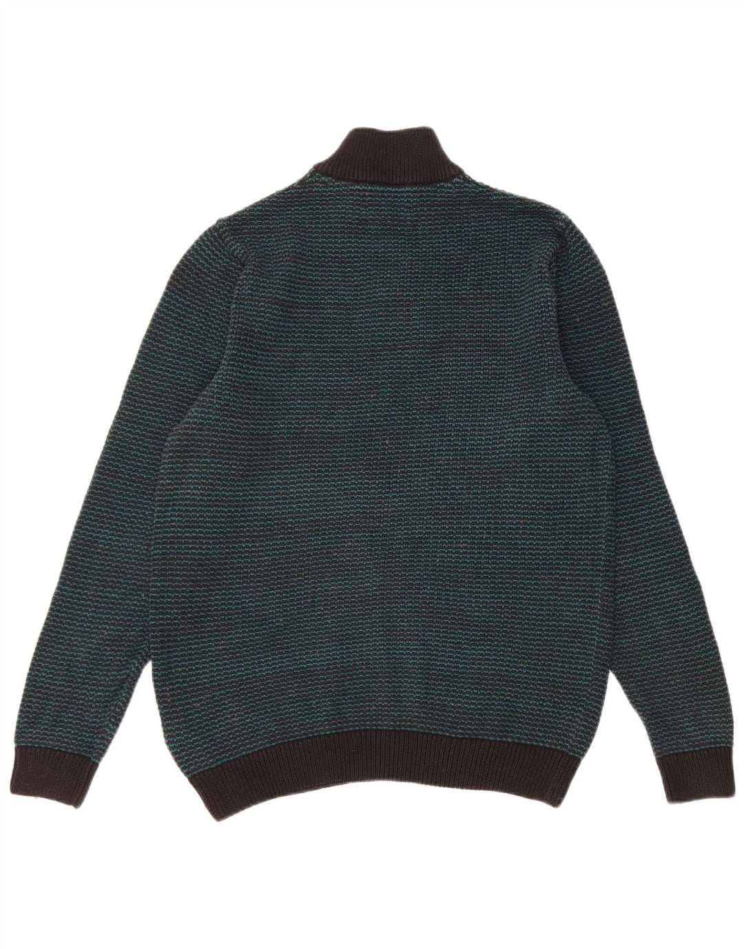 Suéter masculino Marks & Spencer com zíper e gola em algodão listrado verde médio