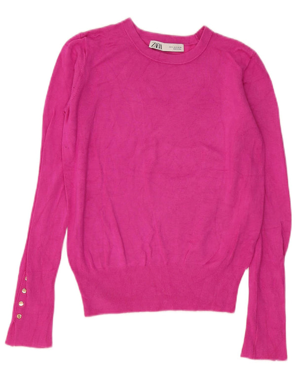 Suéter feminino Zara com gola canoa e viscose rosa pequena Reino Unido 10