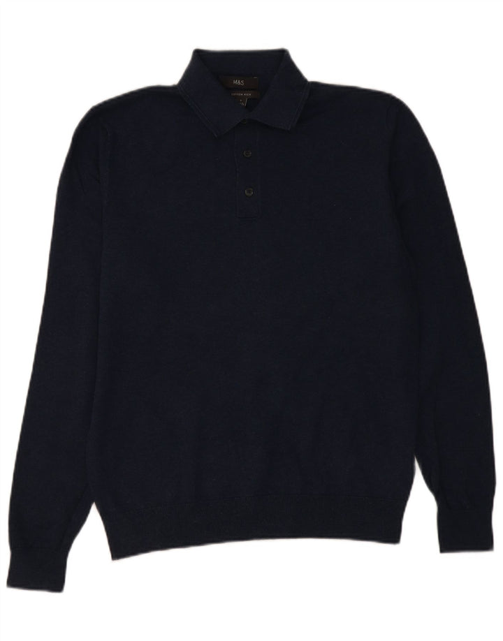 Suéter masculino MARKS & SPENCER com gola polo, pequeno, azul marinho, algodão