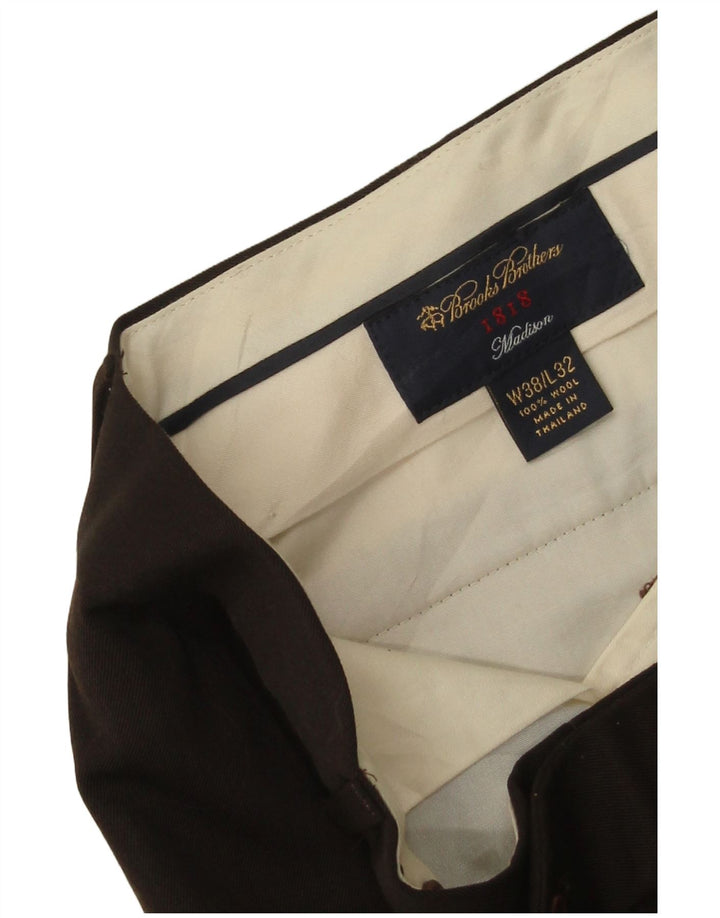 Calça masculina Madison Straight Suit BROOKS BROTHERS W38 L32 lã marrom