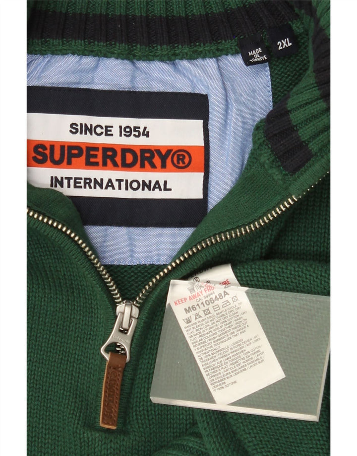 Suéter masculino SUPERDRY com zíper e gola 2XL algodão verde