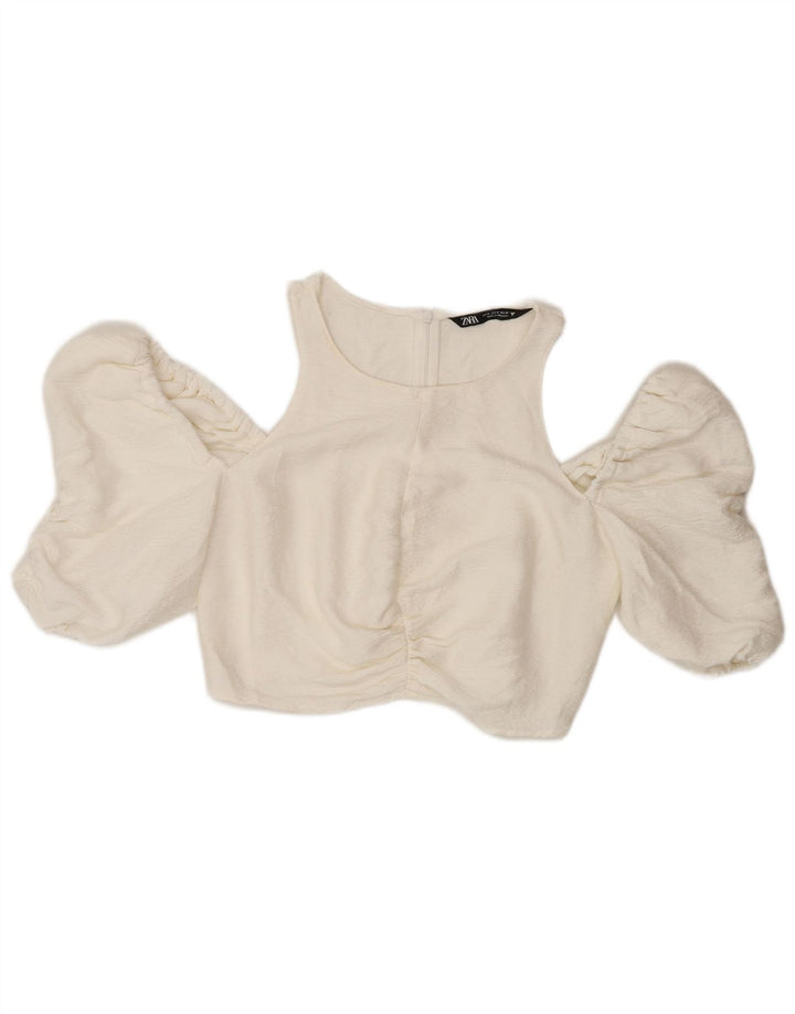 Zara Womens Crop Off Ombro Top Reino Unido 12 Médio Branco