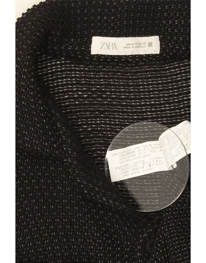 Zara Camisa masculina de manga curta de algodão manchado preto médio