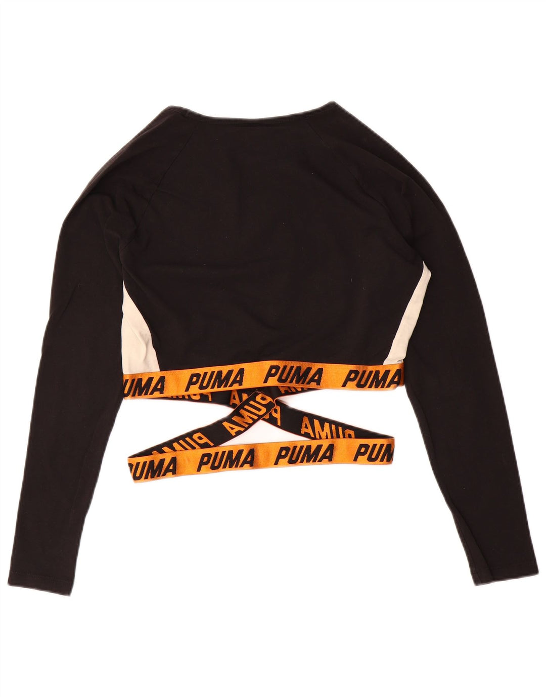 Top cropped feminino PUMA manga comprida UK 16 grande bloco colorido preto