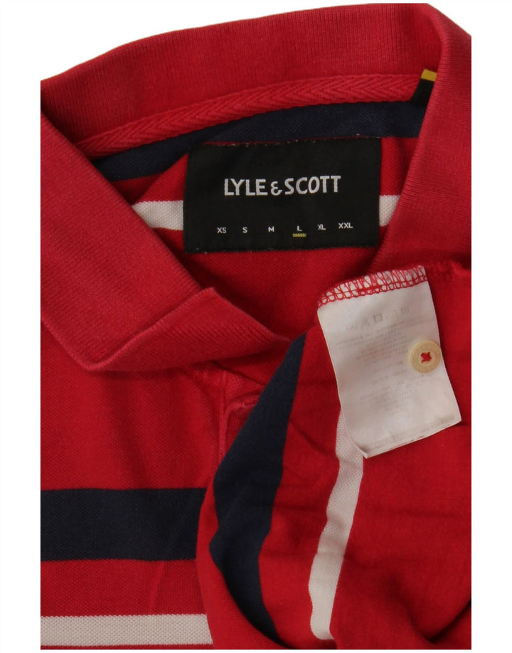 Camisa polo masculina Lyle & Scott grande listrada vermelha de algodão