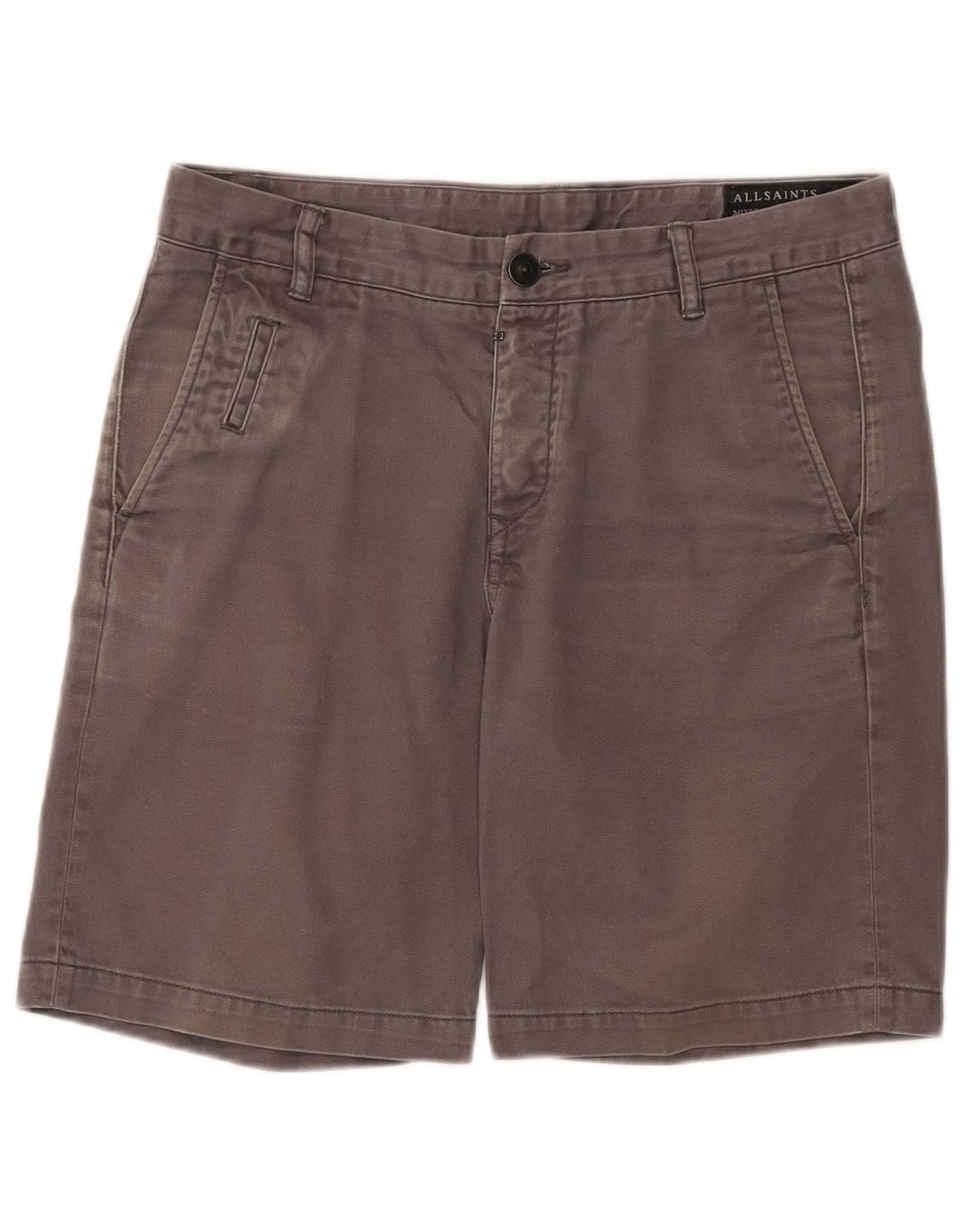 All Saints Mens Chino Shorts W31 Algodão Cinza Médio