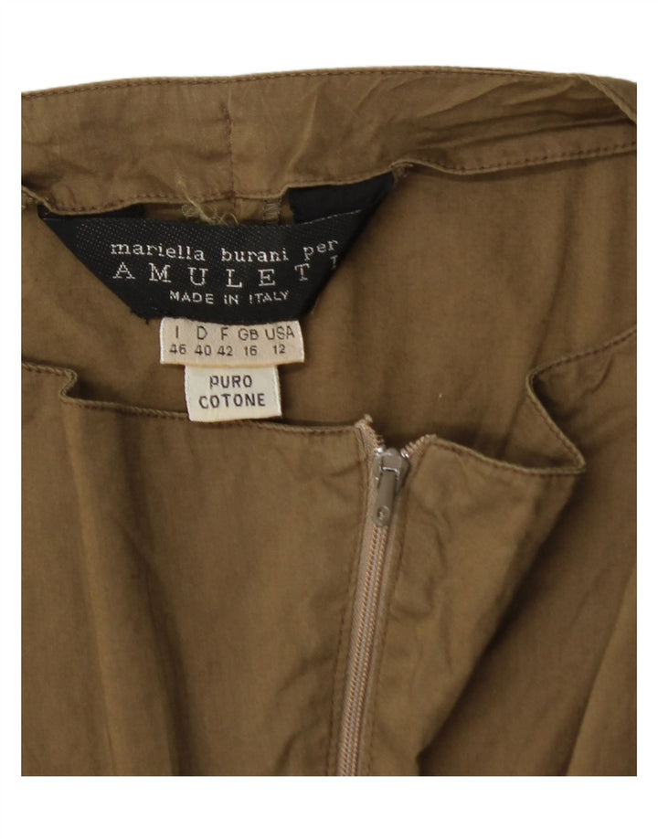 AMULETI Womens A-Line Dress UK 16 Large Khaki Cotton Vintage Amuleti and Second-Hand Amuleti from Messina Hembry 