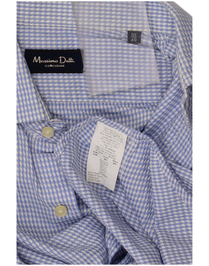 Camisa masculina Massimo Dutti tamanho 40 algodão houndstooth azul médio