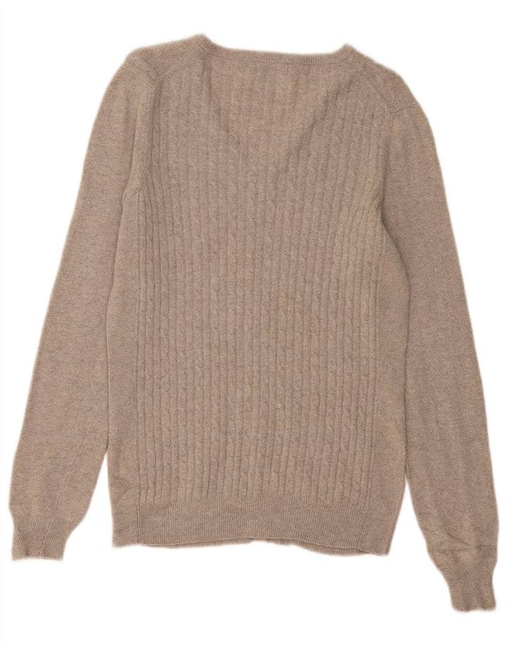 Suéter feminino FRED PERRY com decote em V Reino Unido 12 lã cinza médio