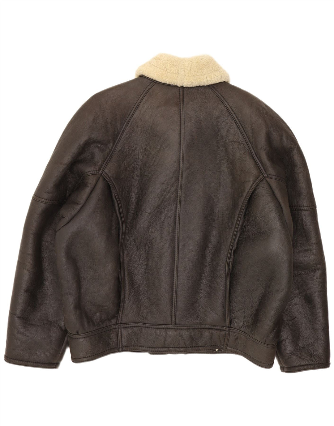Jaqueta masculina vintage shearling IT 52 XL couro marrom