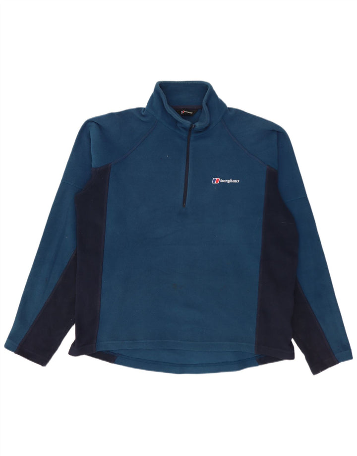 Berghaus Suéter masculino de lã com zíper e gola em bloco azul médio