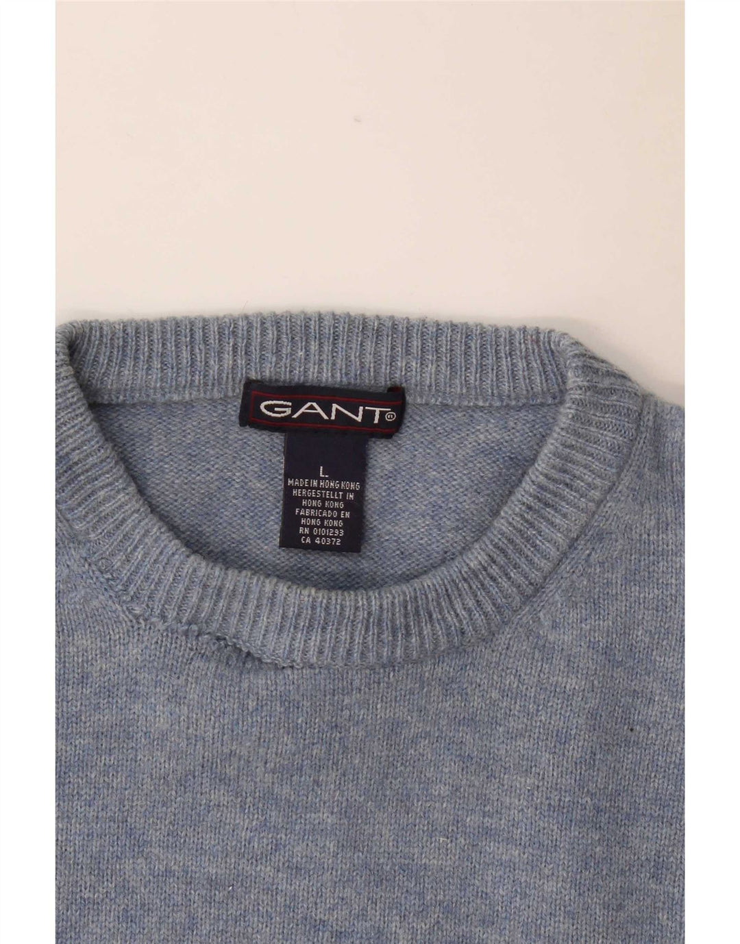 Suéter masculino Gant com gola redonda e lã de carneiro azul grande