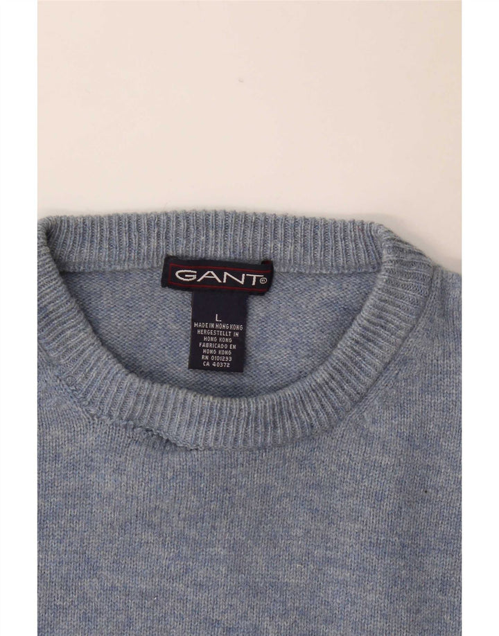 Suéter masculino Gant com gola redonda e lã de carneiro azul grande